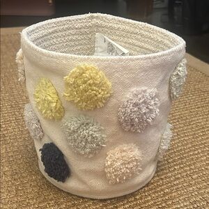 Nate Berkus Cream Basket with Multicolor Pom-Poms